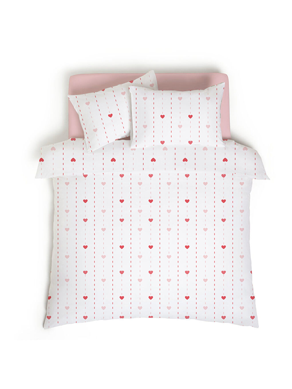 Karışık Kalp Desenli Çift Kişilik Pamuklu Nevresim Takımı 200x220 cm Çift Taraf Baskılı-1