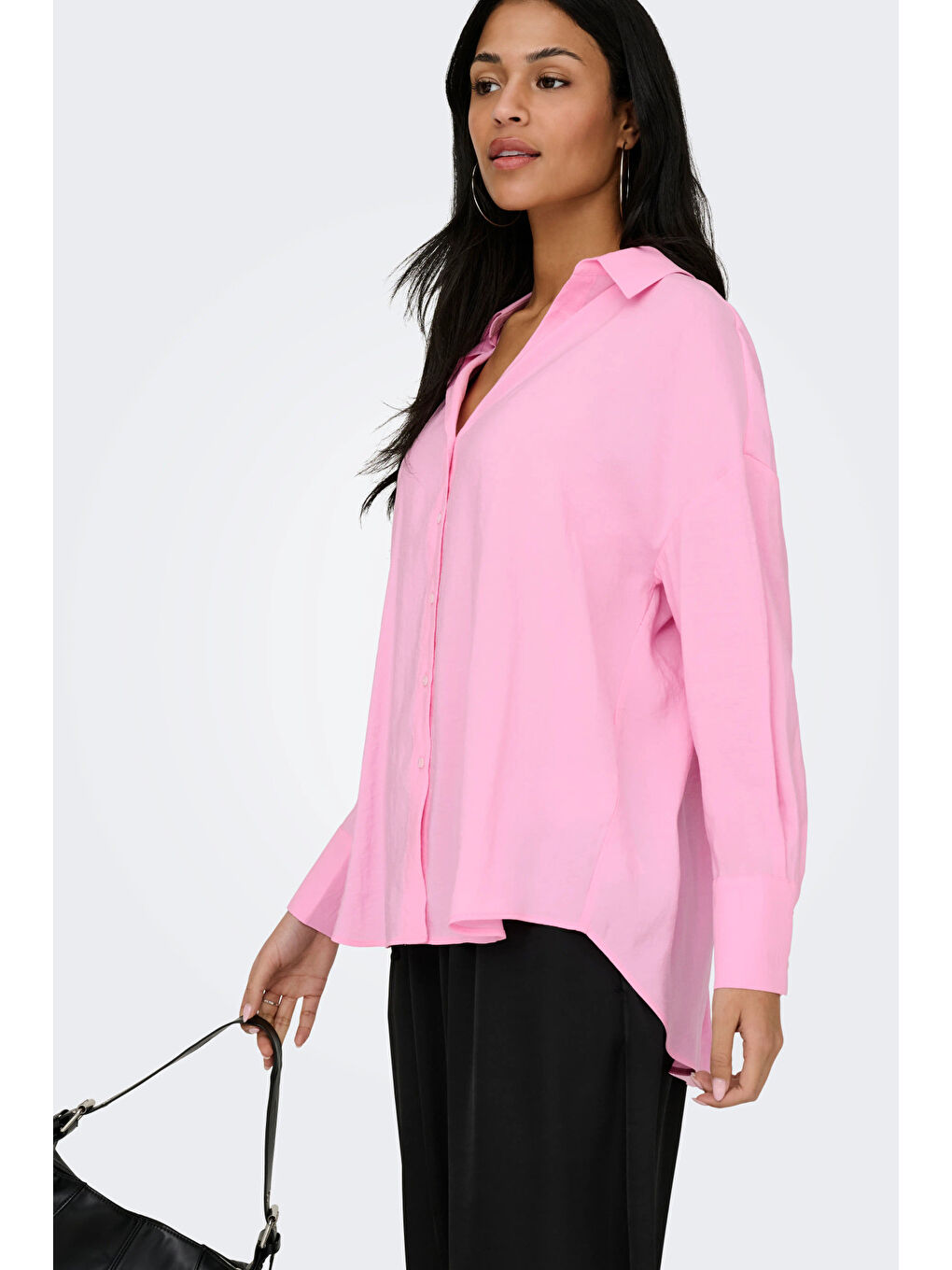 Pembe Onlzazima Modal Oversize Fit Uzun Kollu Kadın Gömlek 15272523-2