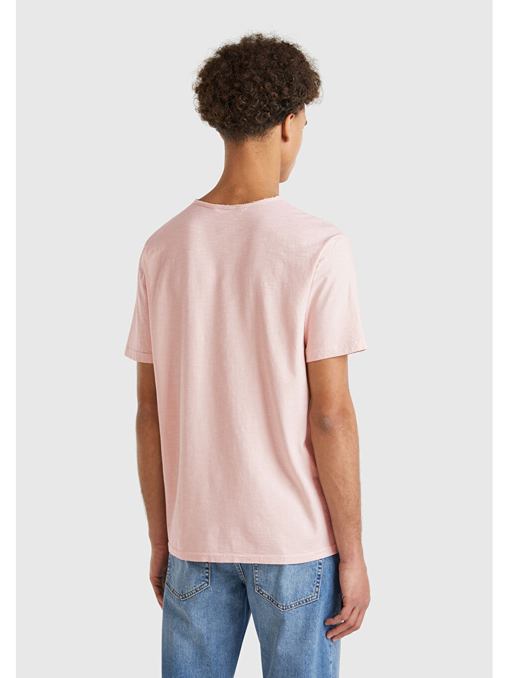 Erkek Pembe Bisiklet Yaka Slub Tişört-1