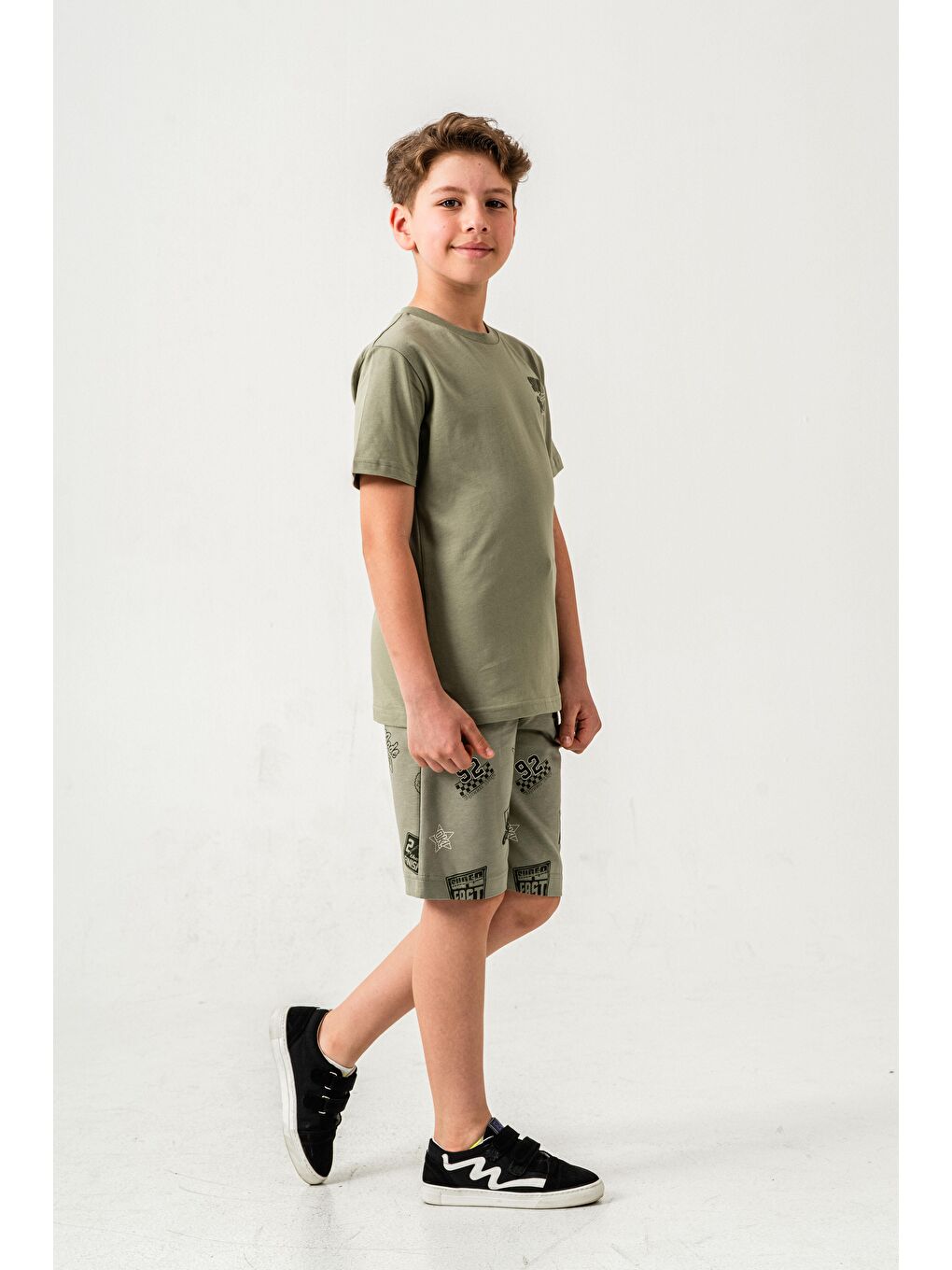 Yeşil Super Racer Baskılı Erkek Çocuk Şort - Tişört Takımı