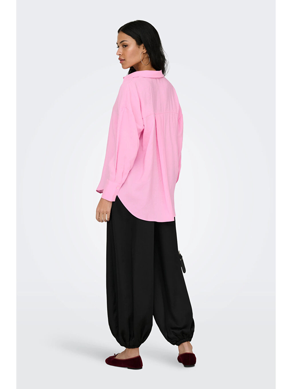 Pembe Onlzazima Modal Oversize Fit Uzun Kollu Kadın Gömlek 15272523-3