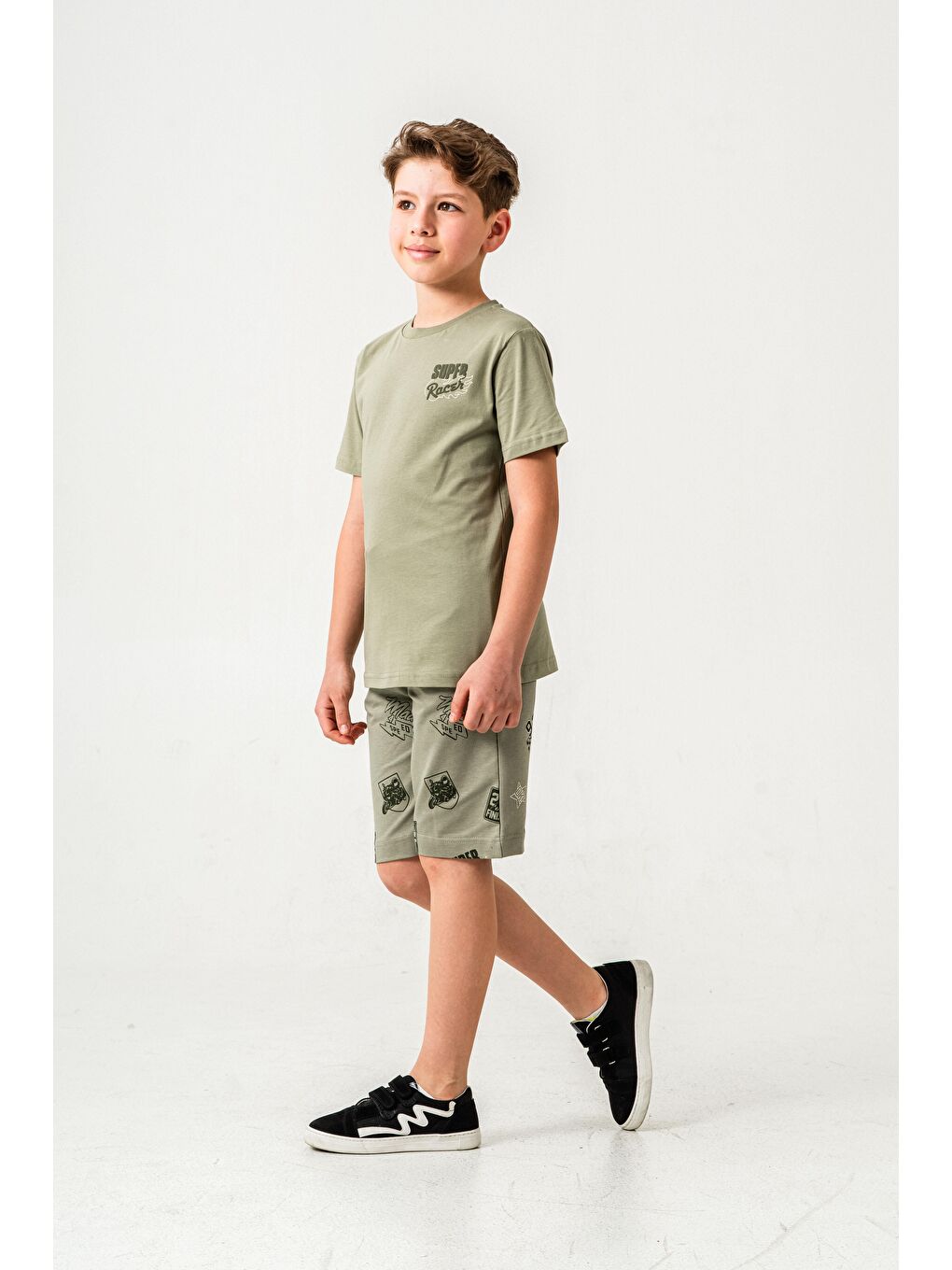 Yeşil Super Racer Baskılı Erkek Çocuk Şort - Tişört Takımı-2