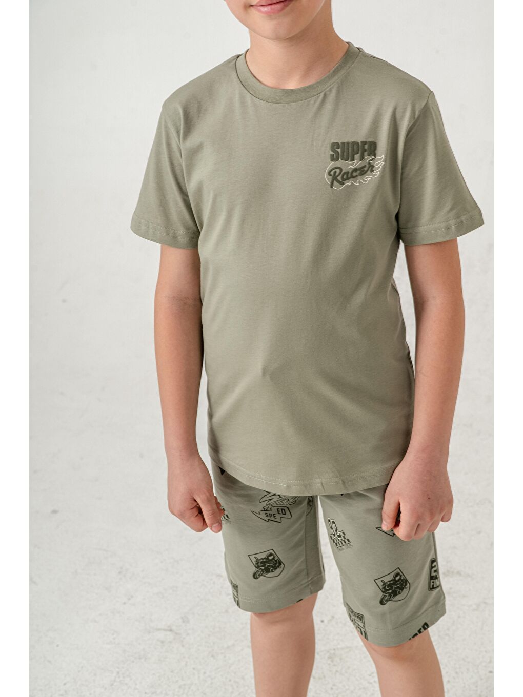 Yeşil Super Racer Baskılı Erkek Çocuk Şort - Tişört Takımı-3