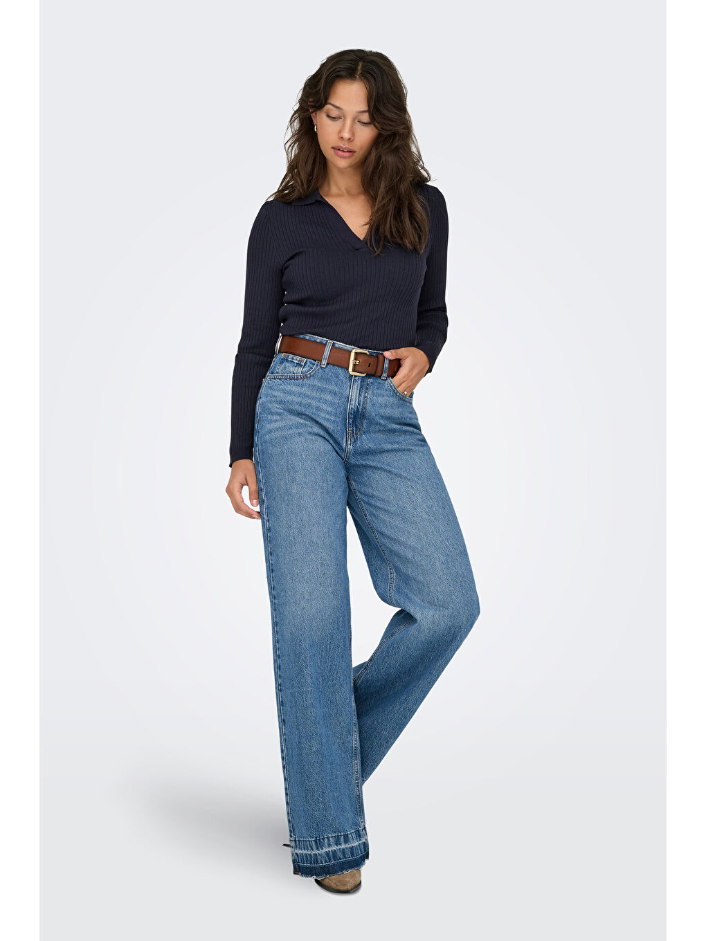 Lacivert Onlkaya Regular Fit Polo Yaka Kadın T Shirt 15344841-1