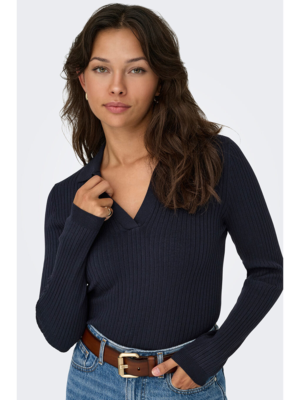 Lacivert Onlkaya Regular Fit Polo Yaka Kadın T Shirt 15344841-2