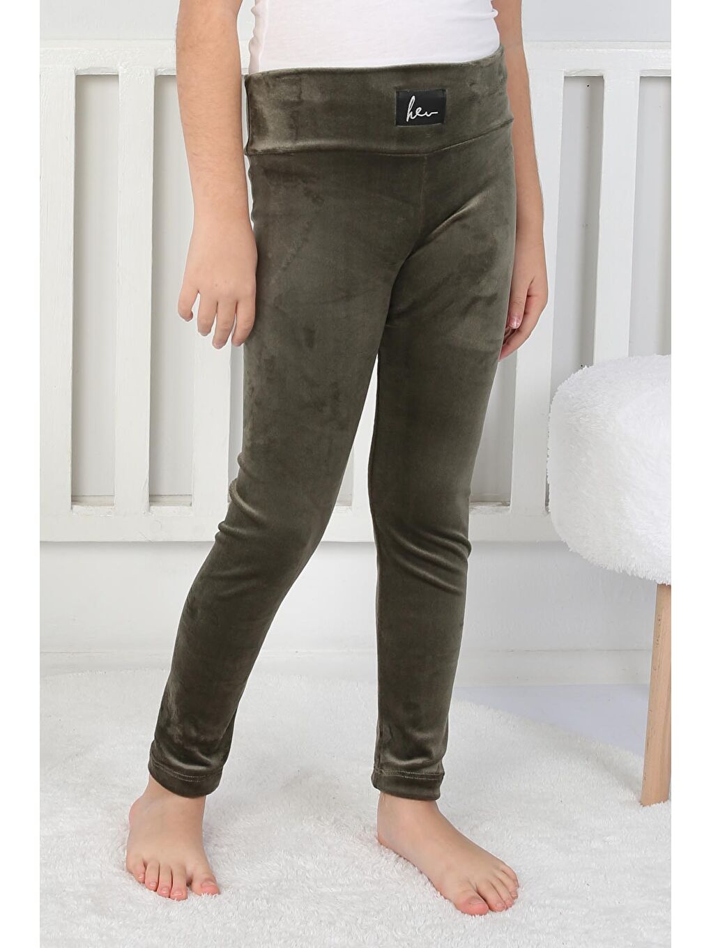 Kız Çocuk Haki Kadife Kız Çocuk Tayt - 26718-1