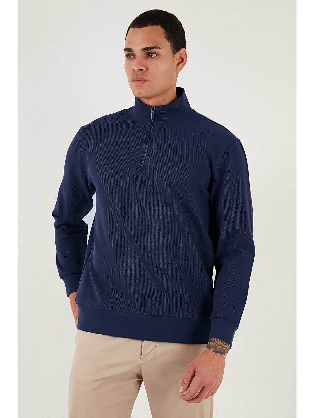 İndigo Pamuklu Regular Fit Yarım Fermuarlı Dik Yaka Sweat 5905470