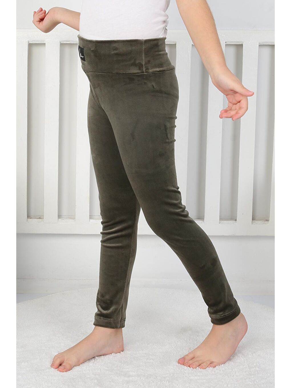 Kız Çocuk Haki Kadife Kız Çocuk Tayt - 26718-2