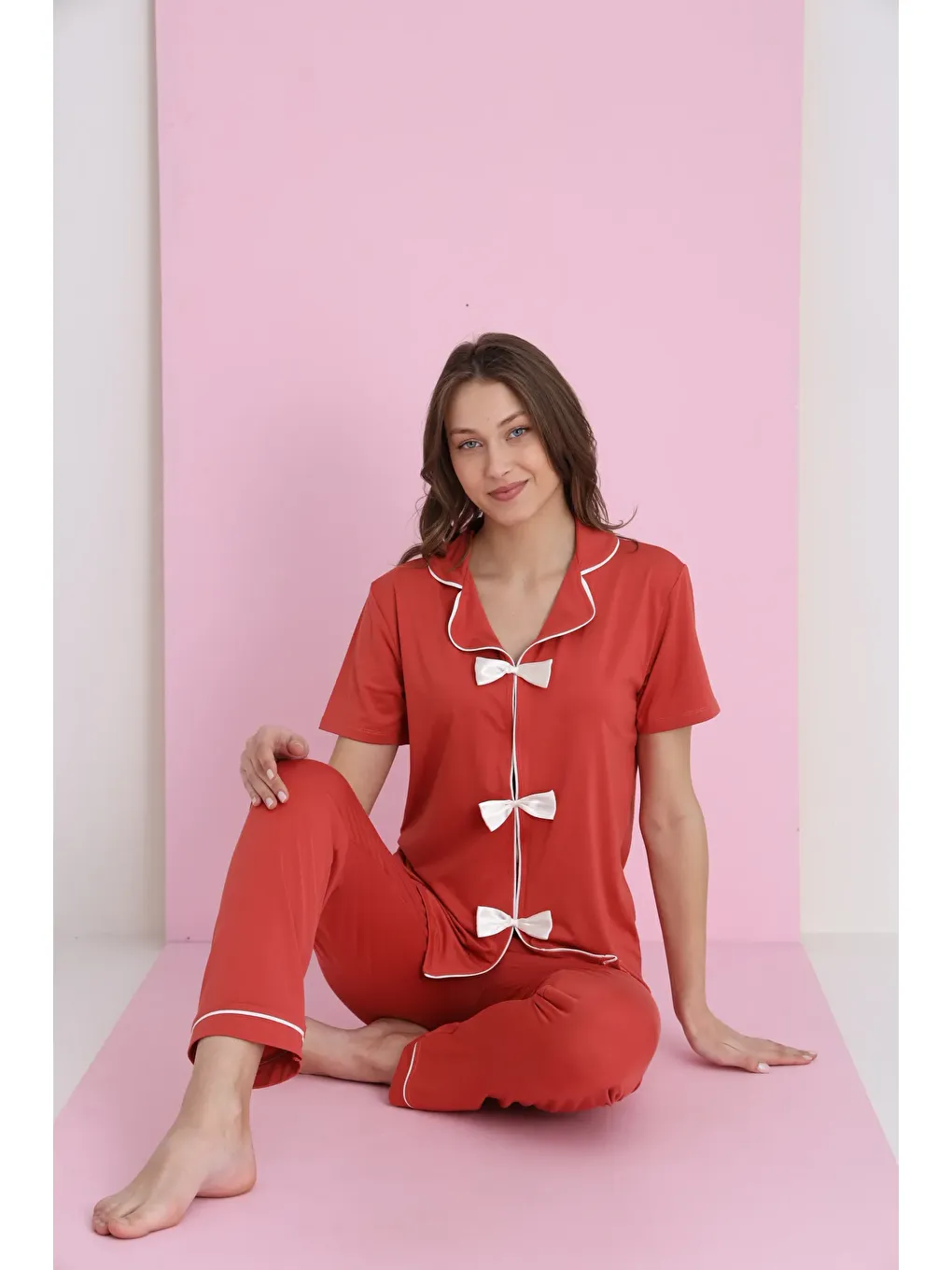 Kahverengi Bamboo Fiyonklu Pijama Takımı 7058-9