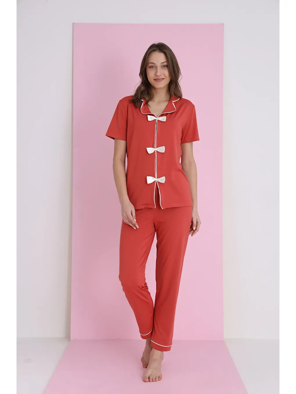 Kahverengi Bamboo Fiyonklu Pijama Takımı 7058-9-1