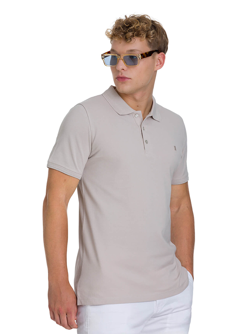 Ekru Regular Fit 100% Pamuklu Polo Yaka Tişört-2