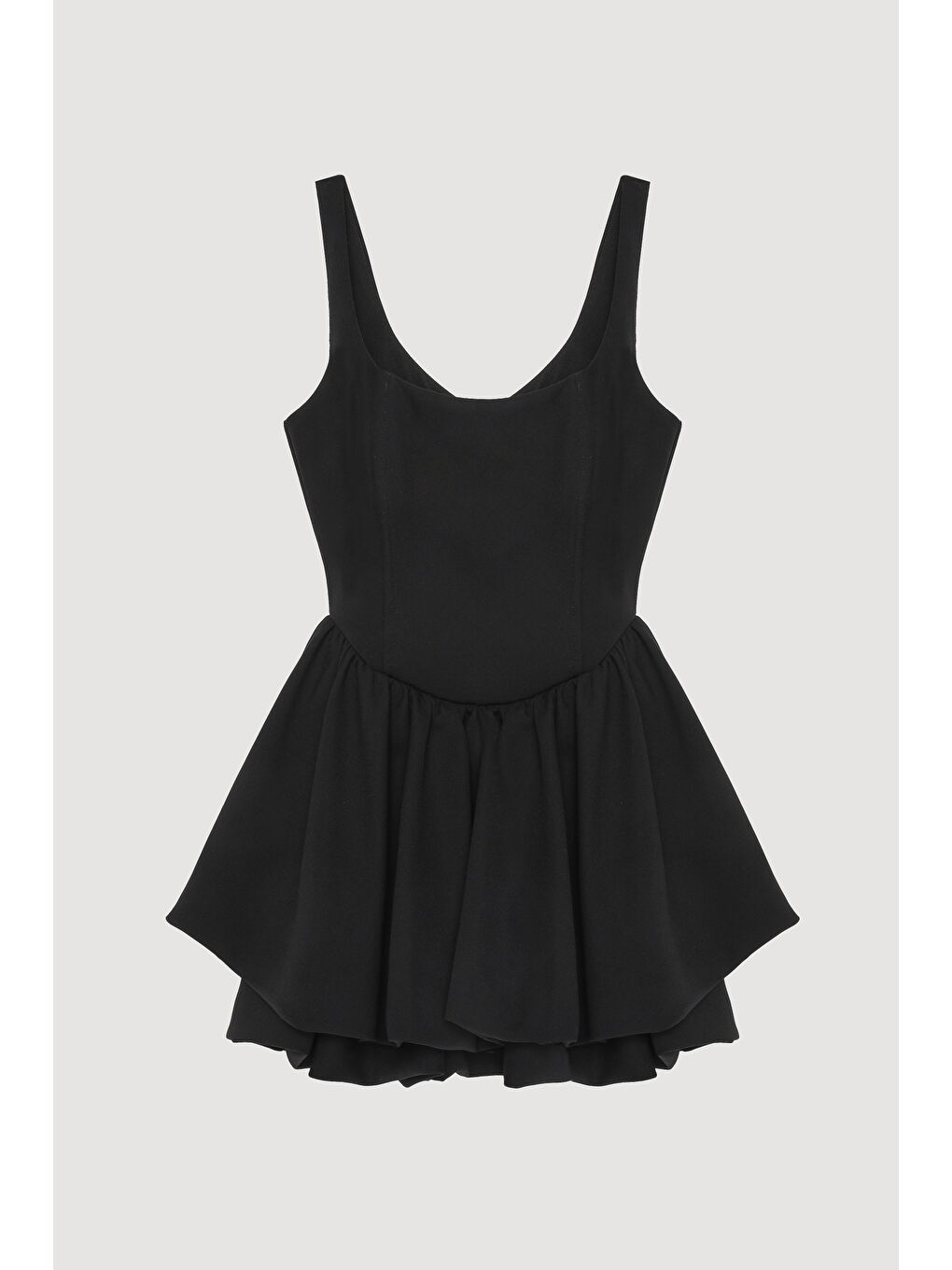 Balen Detaylı Volanlı Mini Elbise Siyah