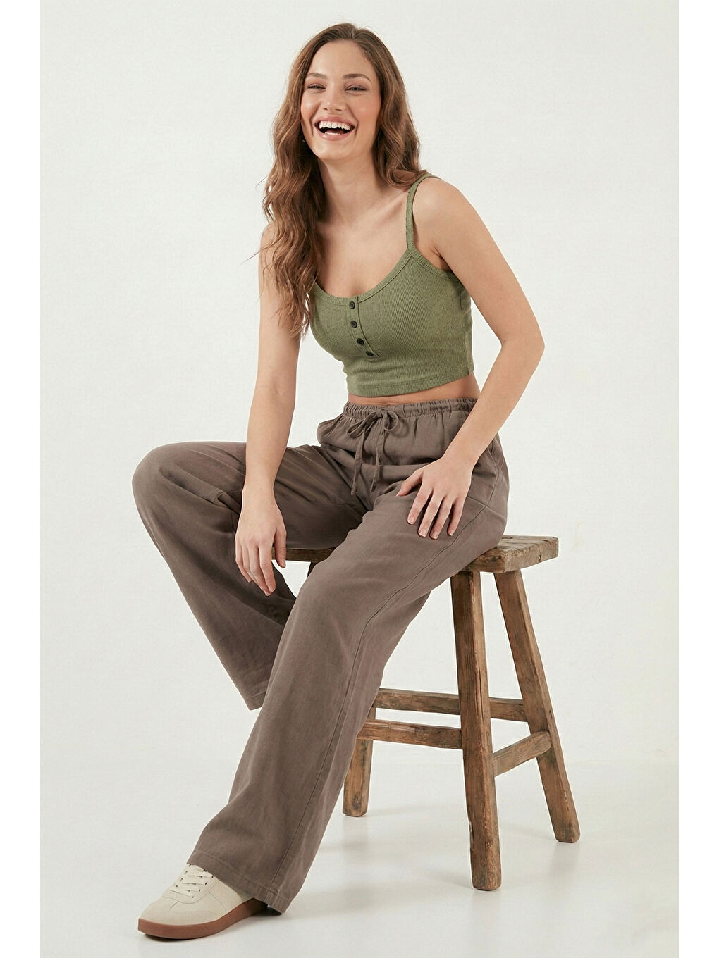 Kahverengi Wide Leg Yüksek Bel Geniş Paça Kadın Pantolon 668YP5424-3