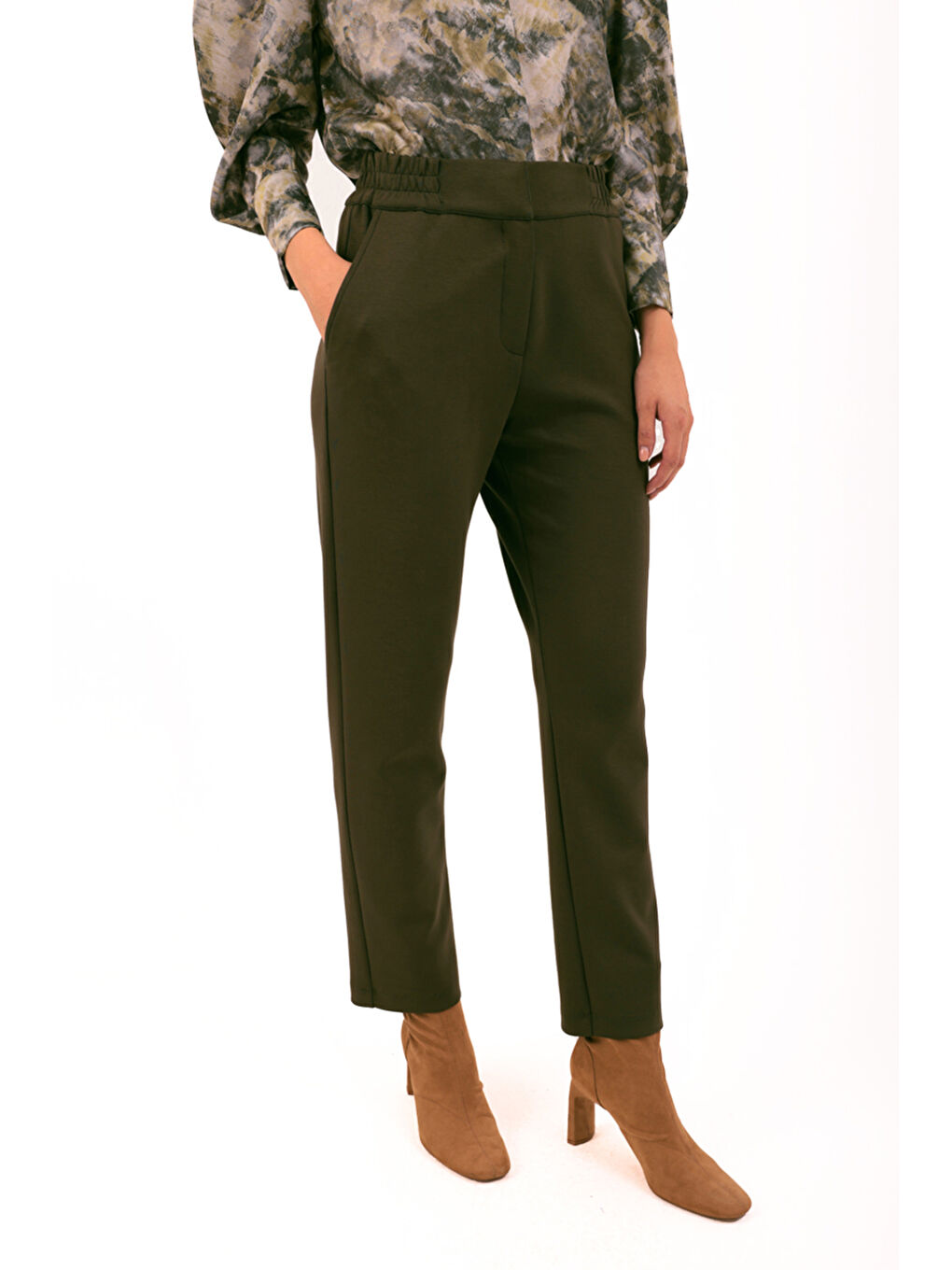 Haki Yanları Lastikli Pantolon-3