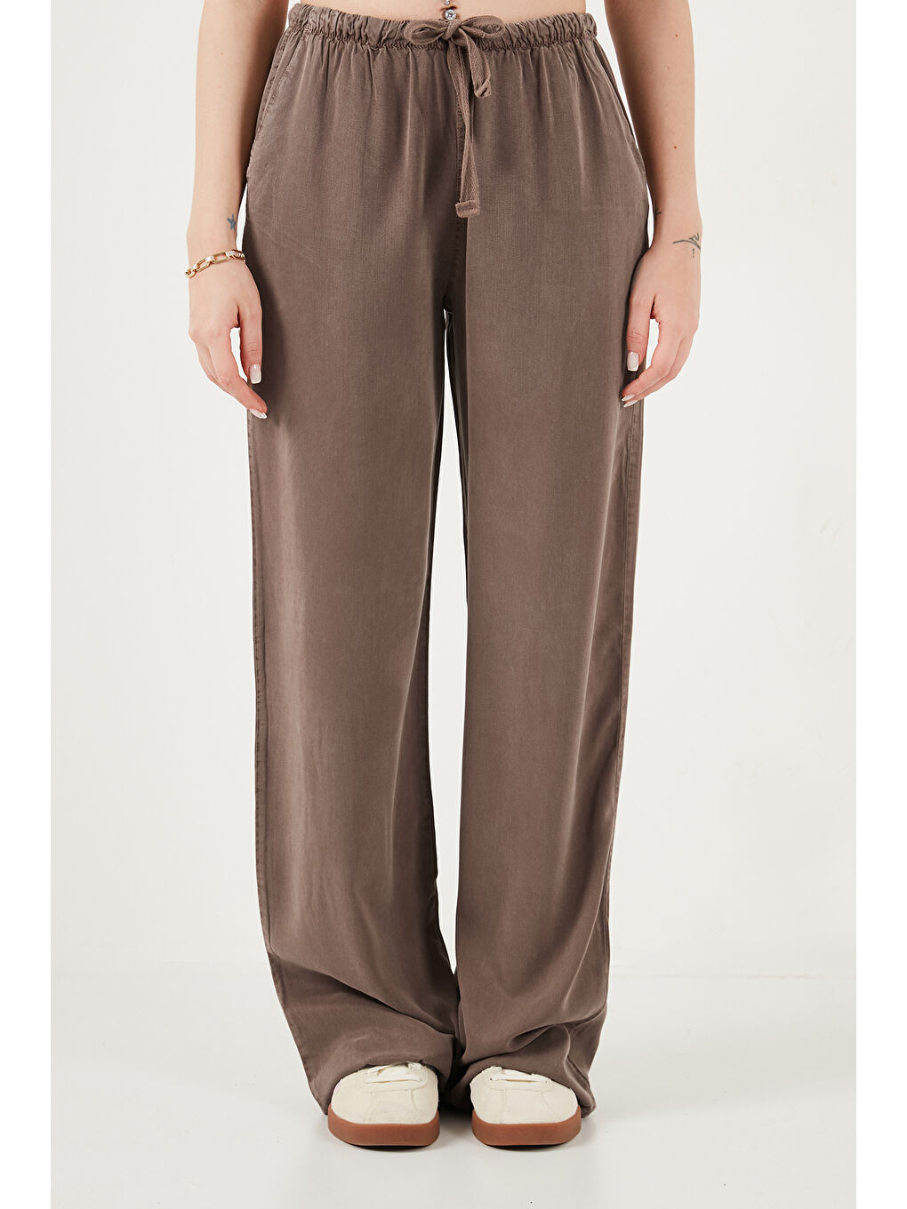 Kahverengi Wide Leg Yüksek Bel Geniş Paça Kadın Pantolon 668YP5424-4