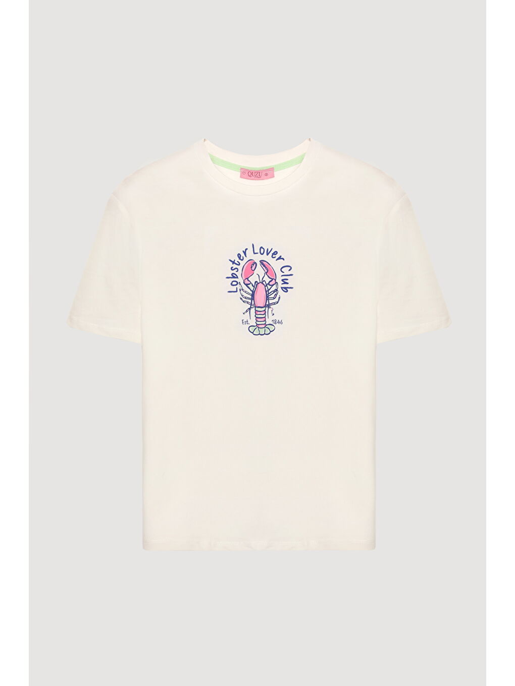 Renkli Yengeç Baskılı Tişört Ekru