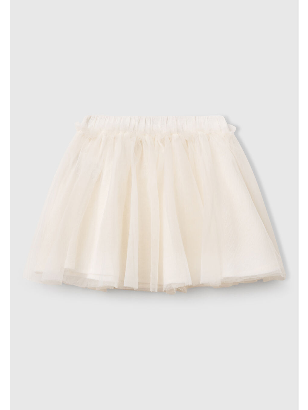 Kız Çocuk Ekru Tül Detaylı Beli Lastikli Pileli Etek