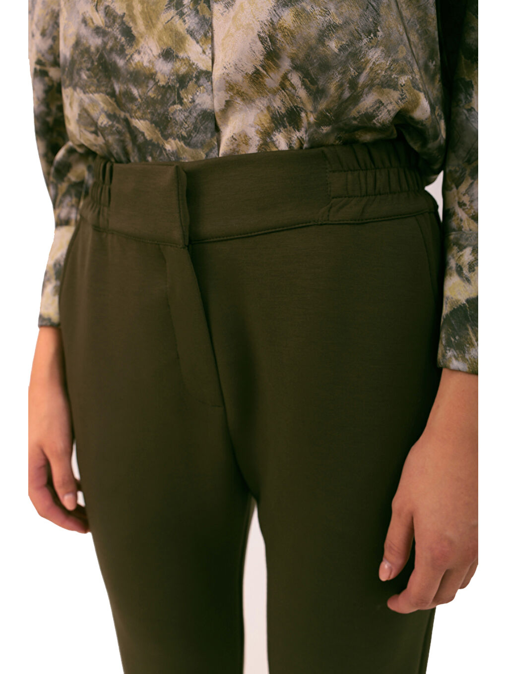 Haki Yanları Lastikli Pantolon-4