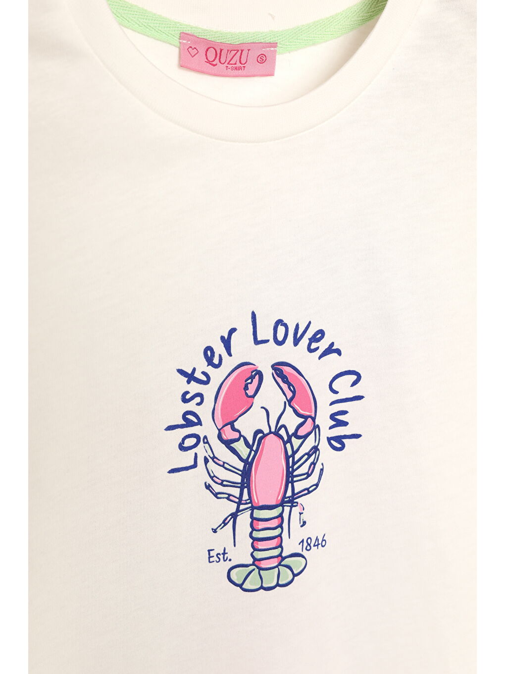 Renkli Yengeç Baskılı Tişört Ekru-1
