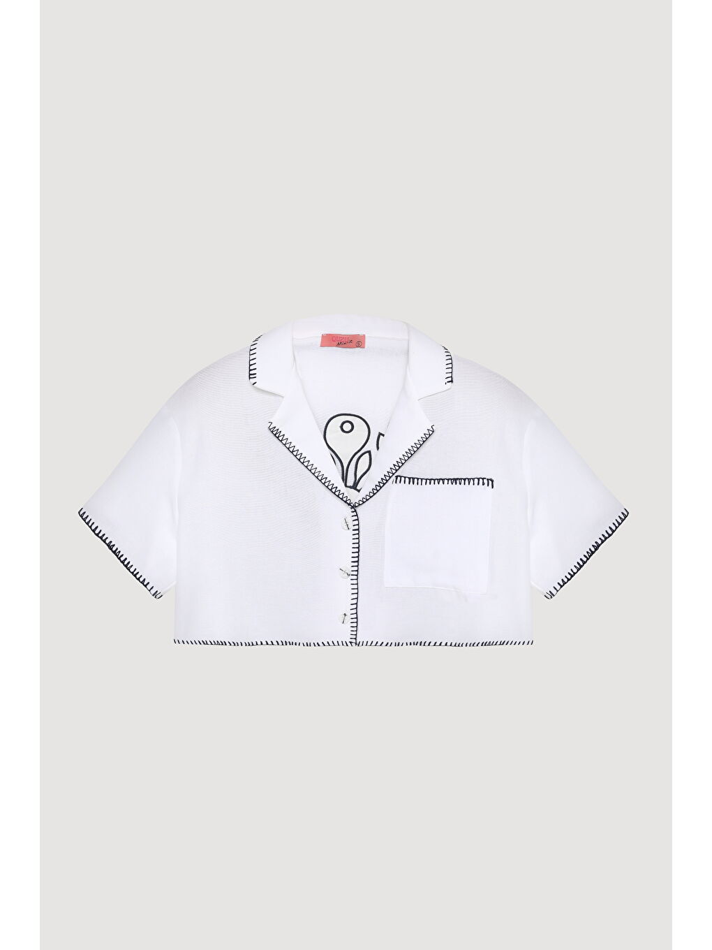 Sırtı Etnik Nakış Detaylı Cepli Keten Gömlek Beyaz