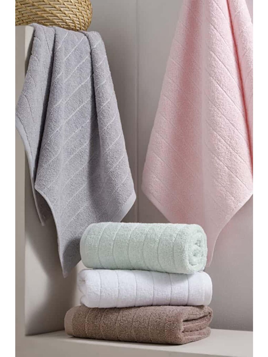 Karışık Santos %100 Pamuk 5’li Banyo Havlu Seti Yumuşak Dokulu Yüksek Emici Renkli Havlu Seti