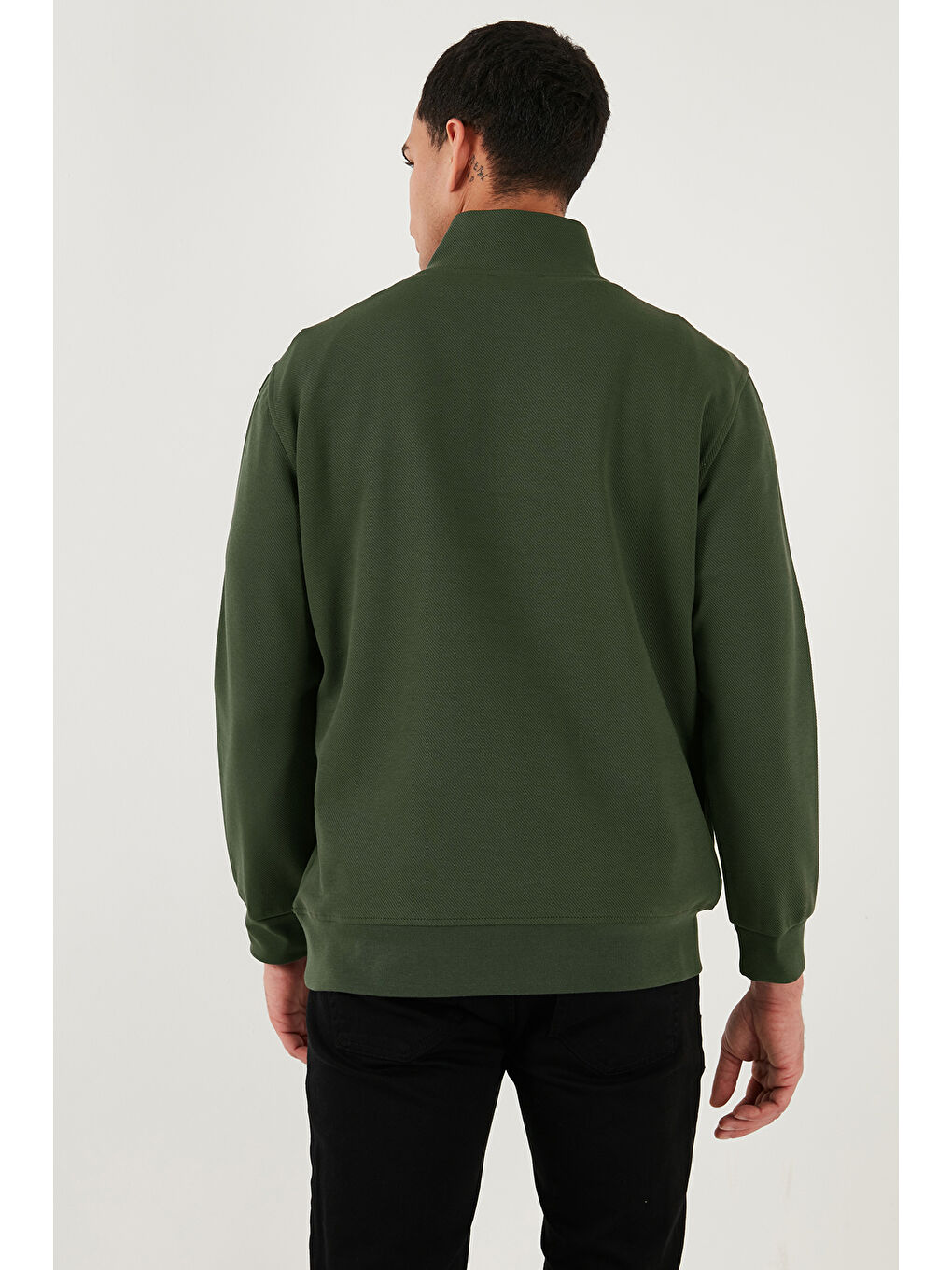 Haki Pamuklu Regular Fit Yarım Fermuarlı Dik Yaka Sweat 5905470-4