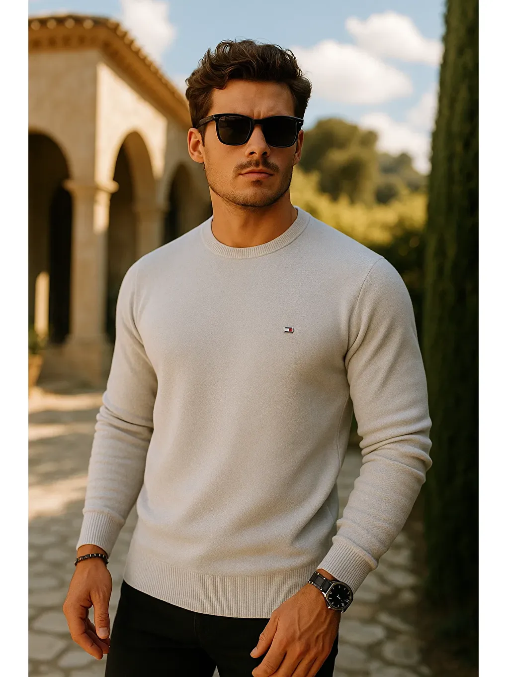 Erkek Premium Comfort Basic Beyaz Uzun Kazak