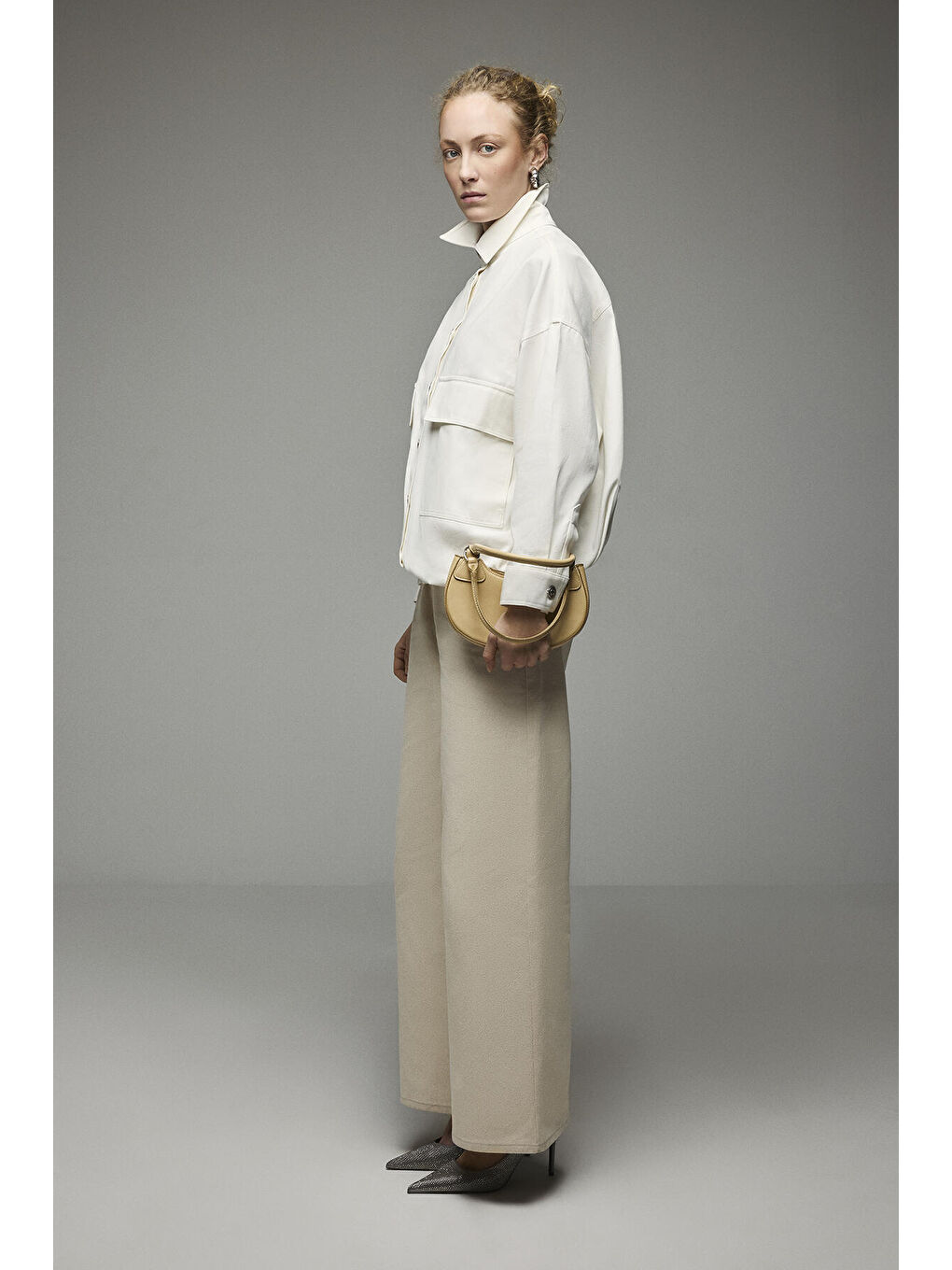 Ekru Oversıze Gabardin Ceket