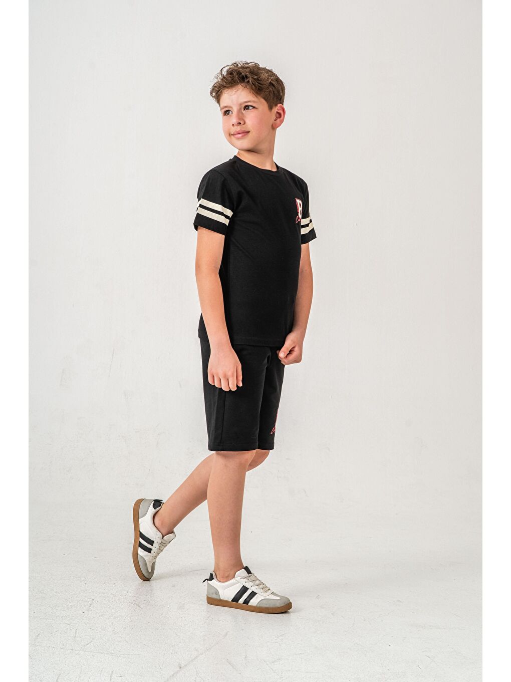 Siyah Brooklyn College League Baskılı  Erkek Çocuk Şort - Tişört Takımı-4