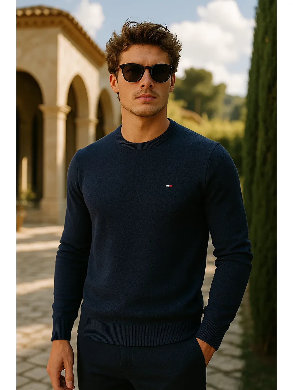 Erkek Premium Comfort Basic Lacivert Uzun Kazak