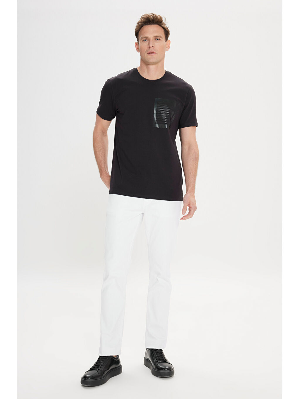 Erkek Siyah Slim Fit Dar Kesim Bisiklet Yaka Kısa Kollu Pamuklu Baskılı Tişört-1