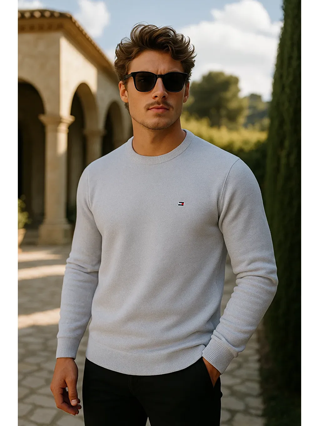 Erkek Premium Comfort Basic Beyaz Uzun Kazak-1