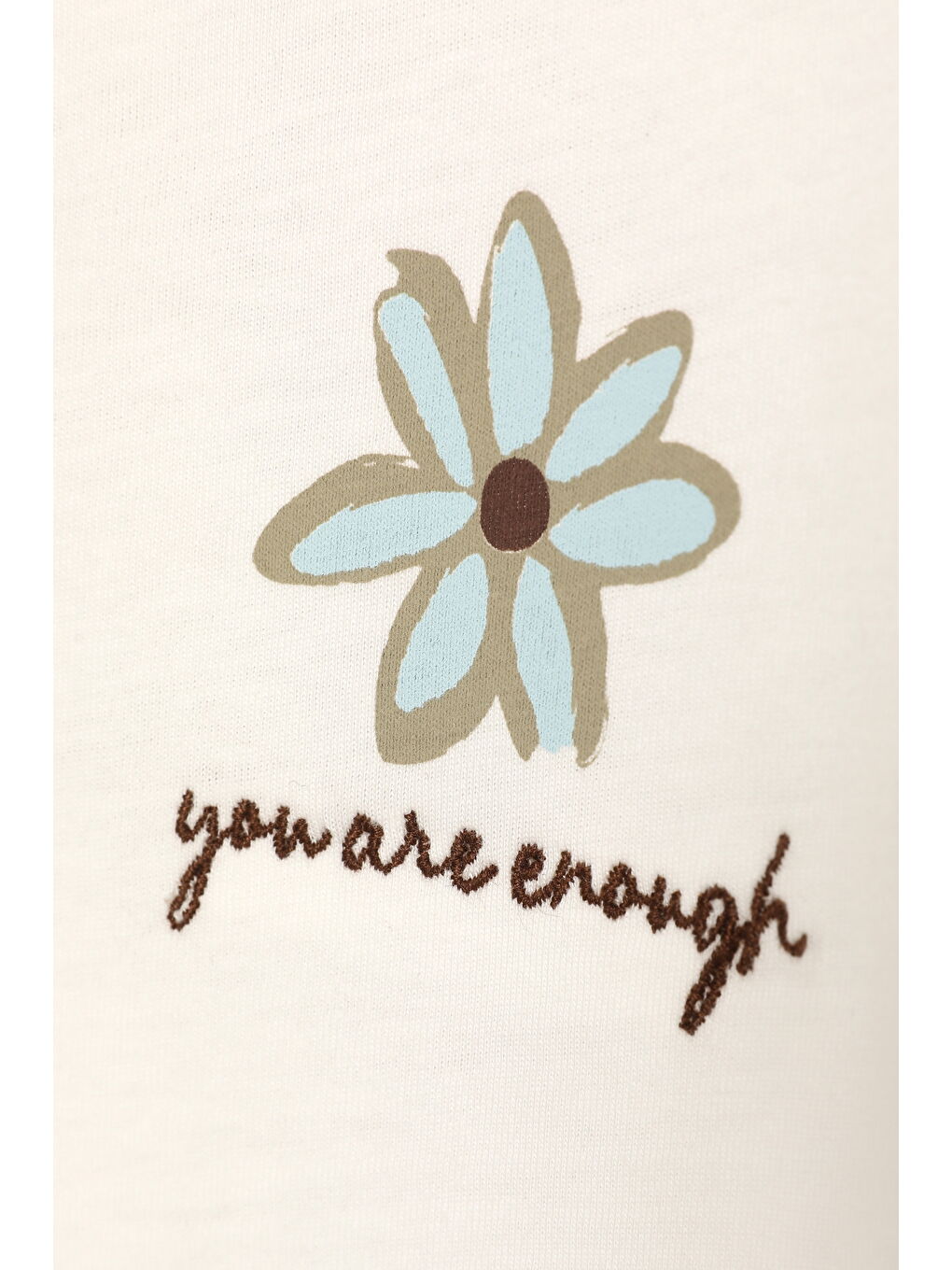 Sırtı Renkli Papatya Baskılı Tişört Ekru-2