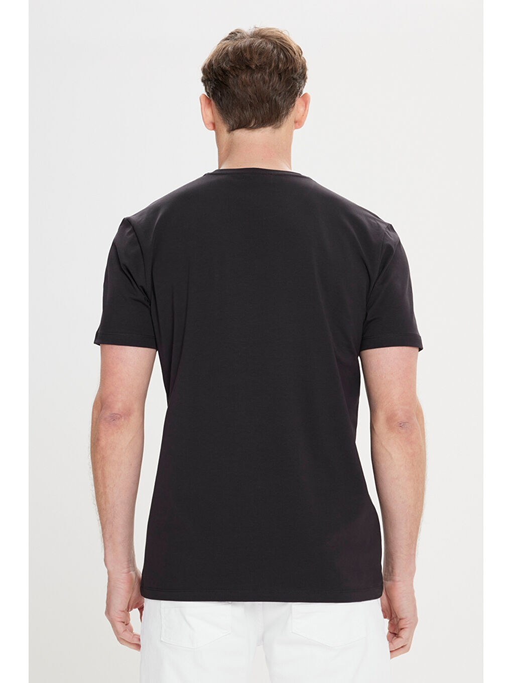 Erkek Siyah Slim Fit Dar Kesim Bisiklet Yaka Kısa Kollu Pamuklu Baskılı Tişört-4