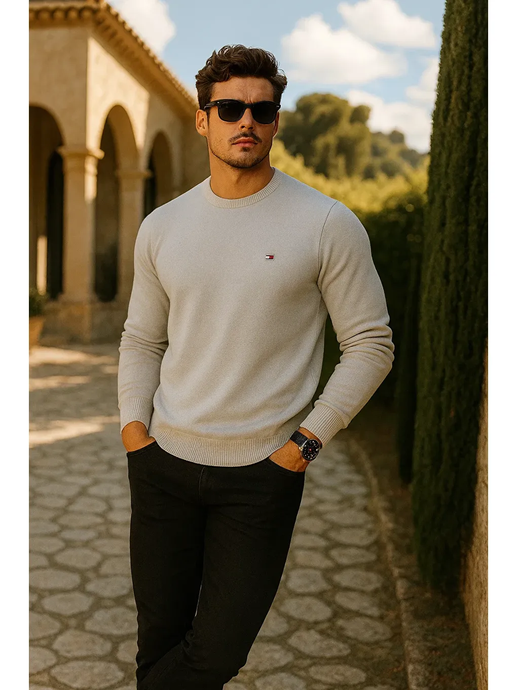 Erkek Premium Comfort Basic Beyaz Uzun Kazak-2