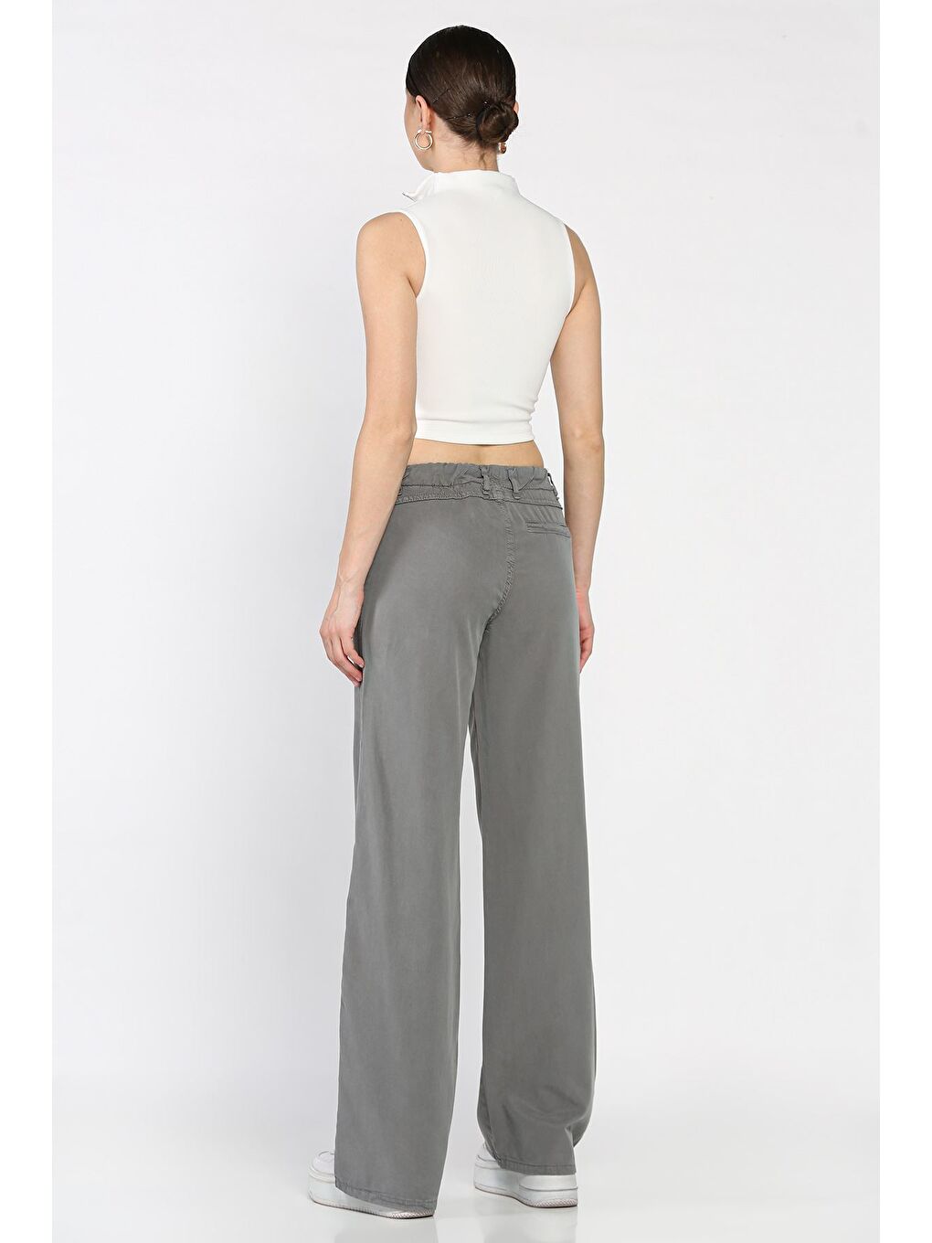 Gri Kadın Yüksek Bel Pantolon-2