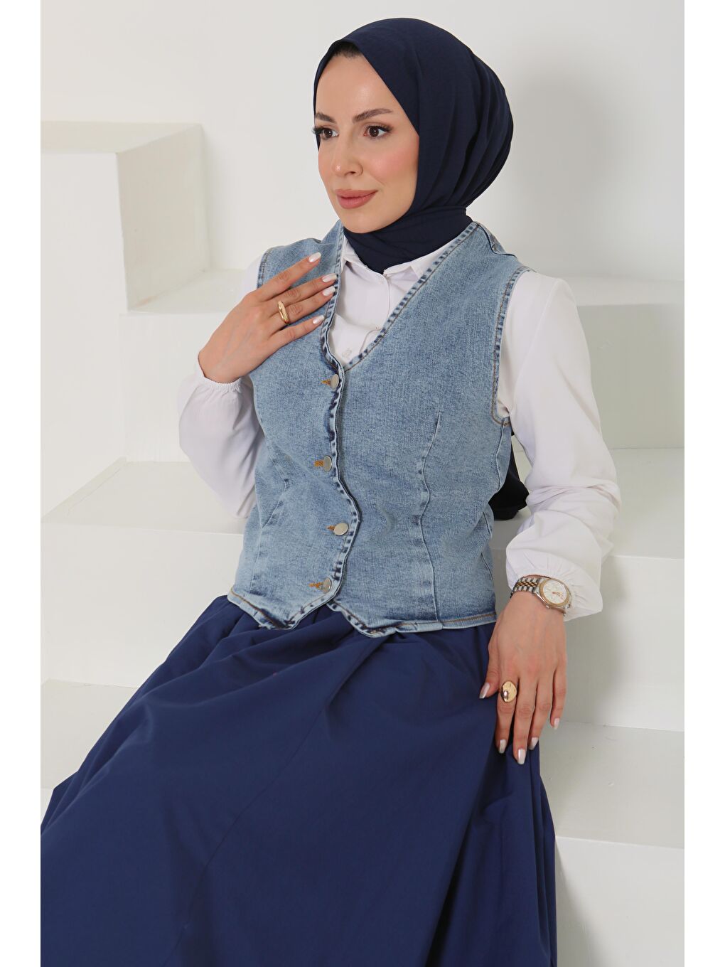 Denim Kısa Yelek Acik Mavi - 27099-1