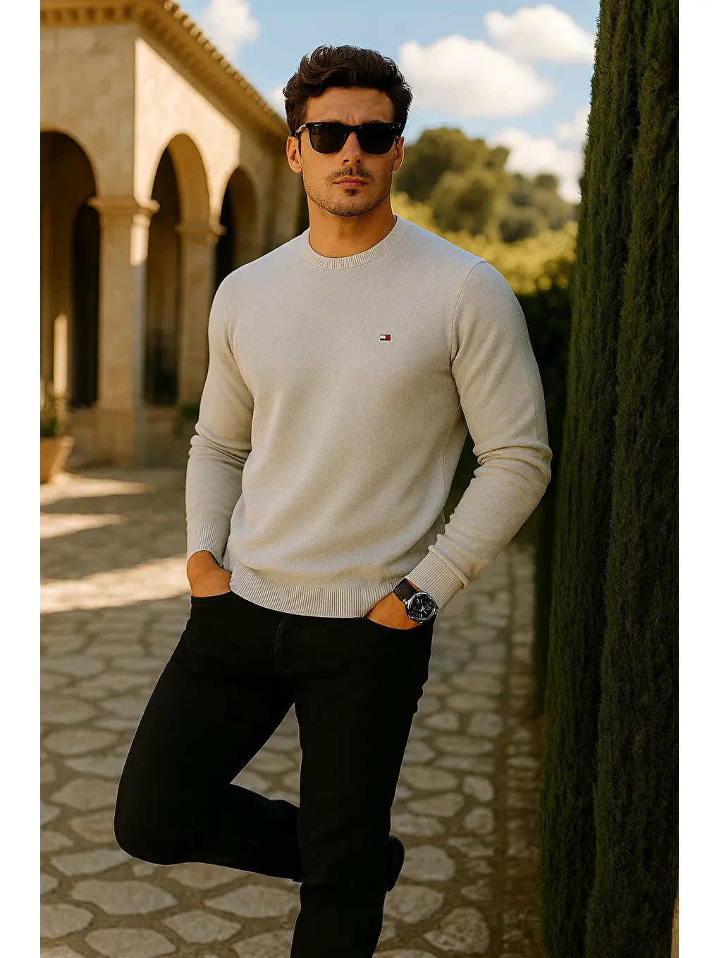 Erkek Premium Comfort Basic Beyaz Uzun Kazak-3