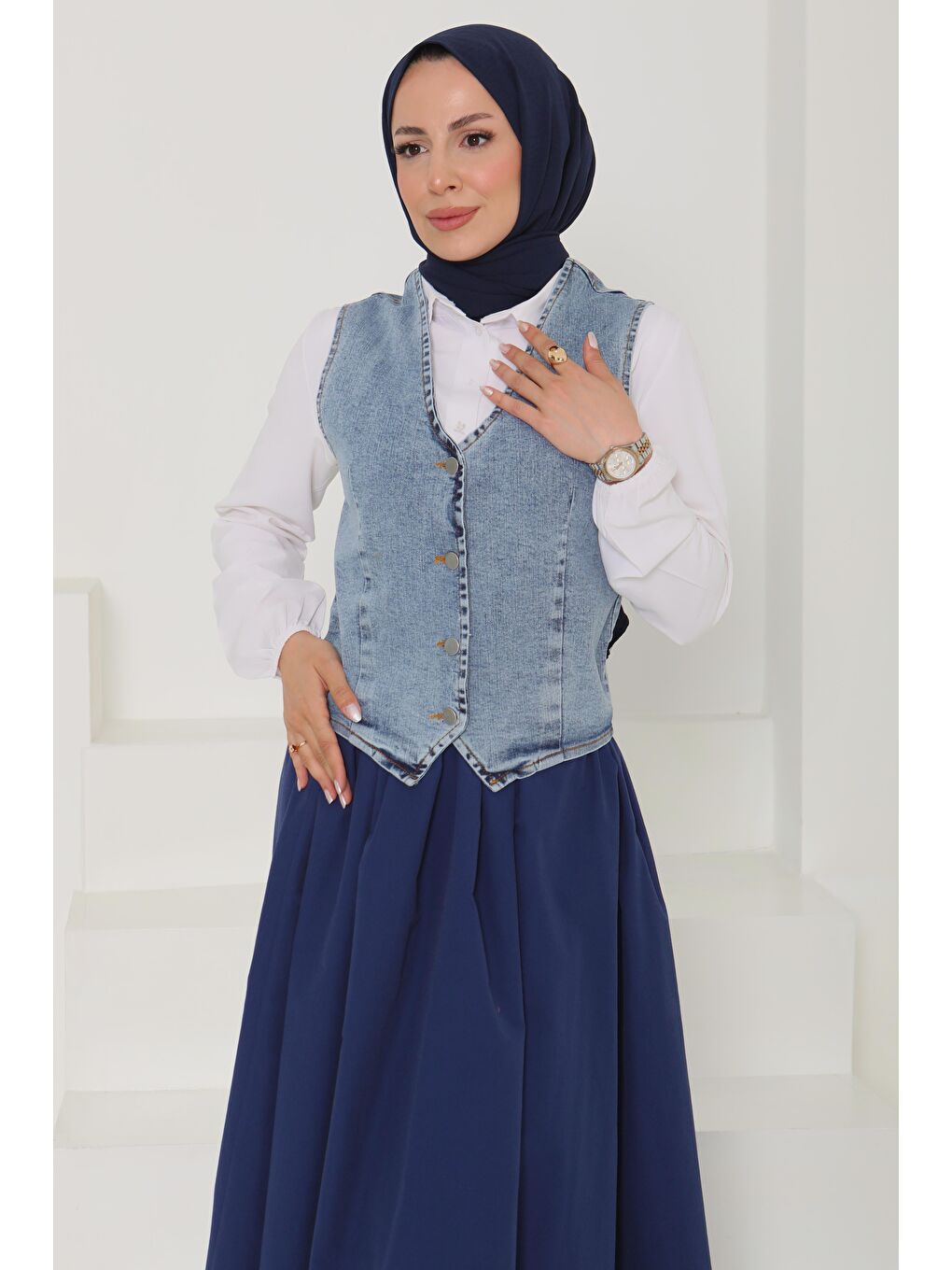 Denim Kısa Yelek Acik Mavi - 27099-2