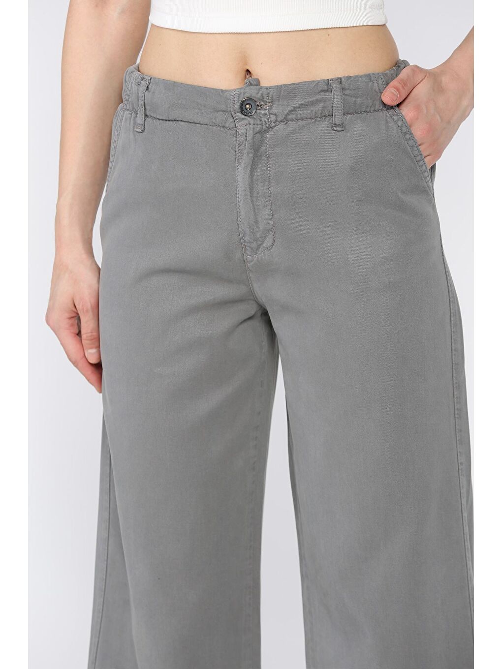 Gri Kadın Yüksek Bel Pantolon-3