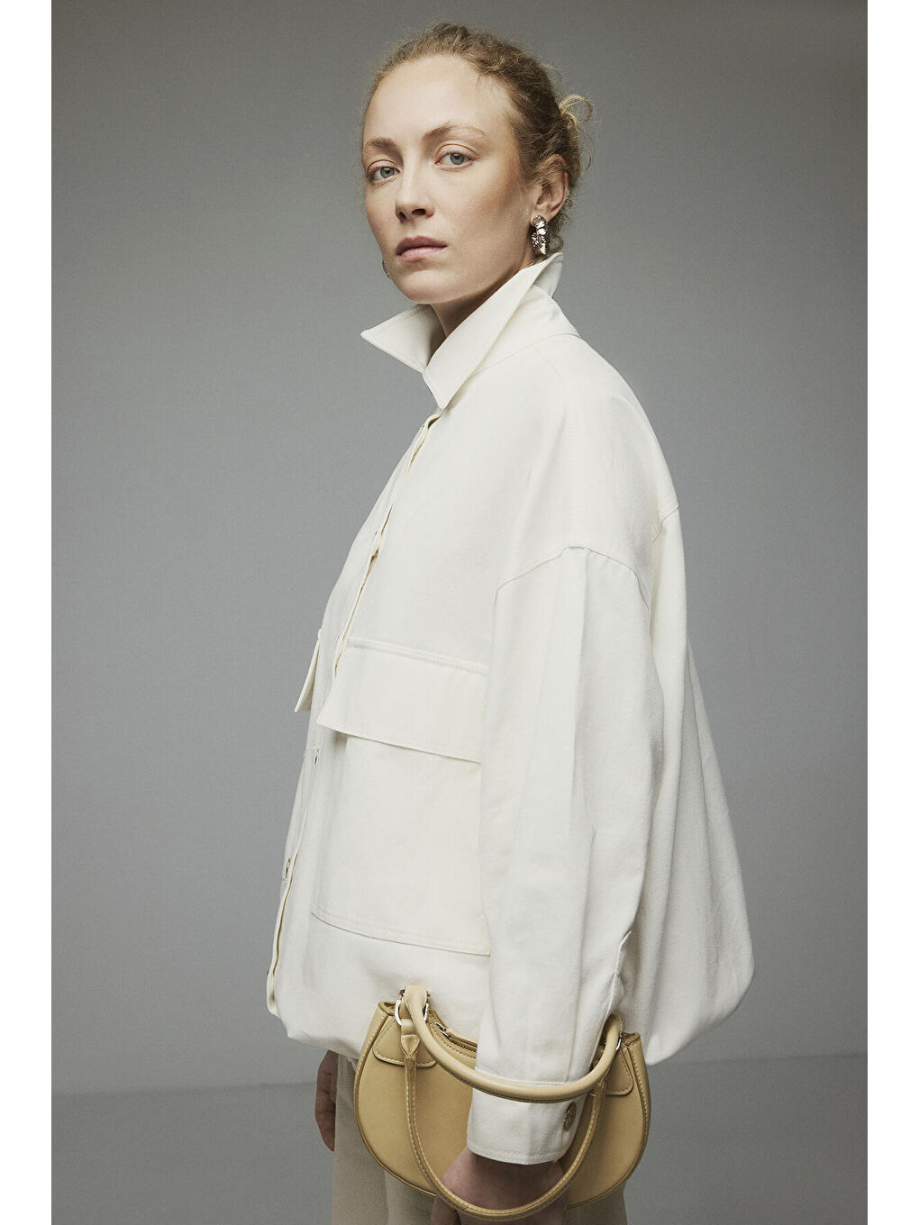 Ekru Oversıze Gabardin Ceket-2