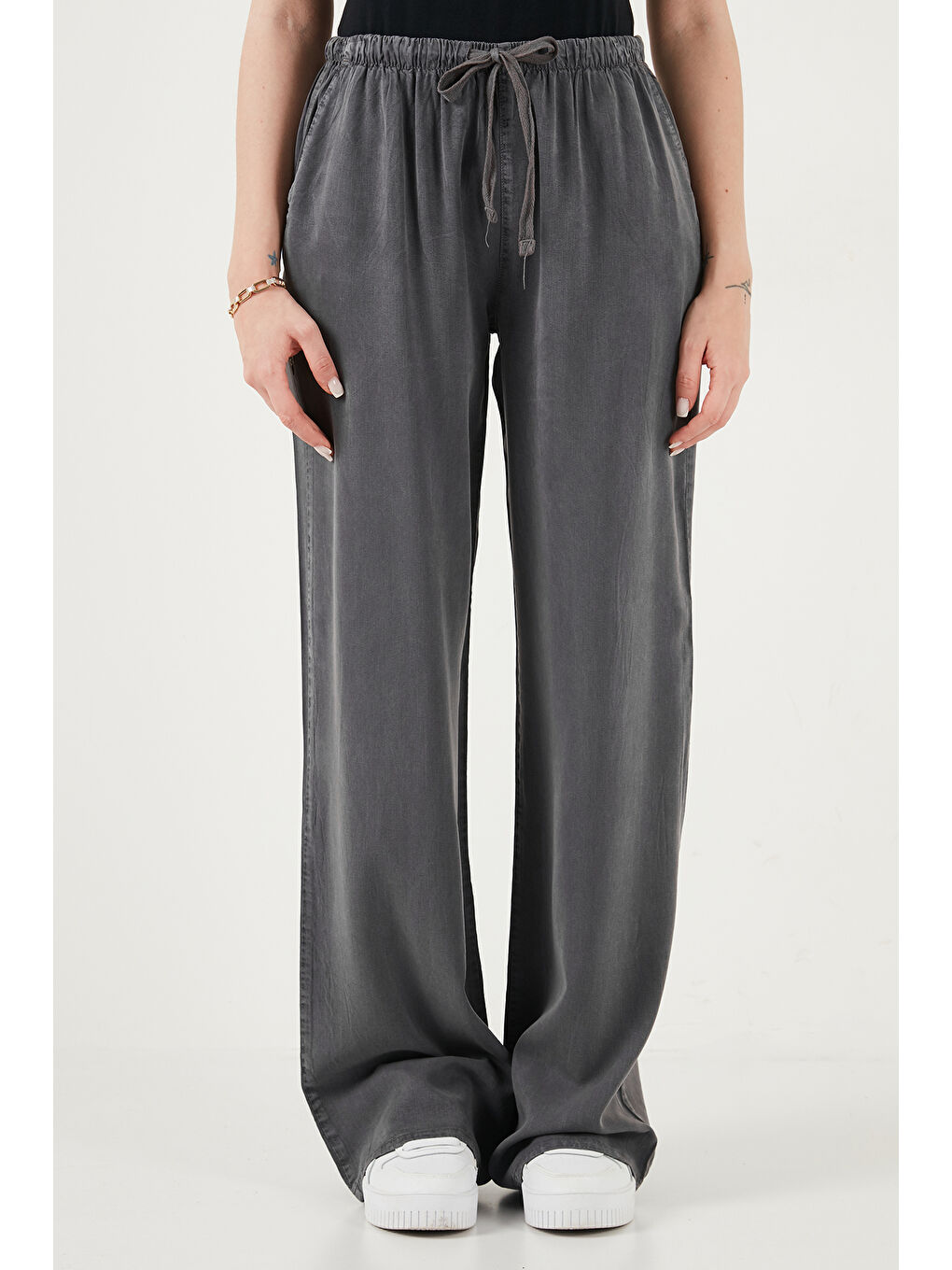 Antrasit Wide Leg Yüksek Bel Geniş Paça Kadın Pantolon 668YP5424-5
