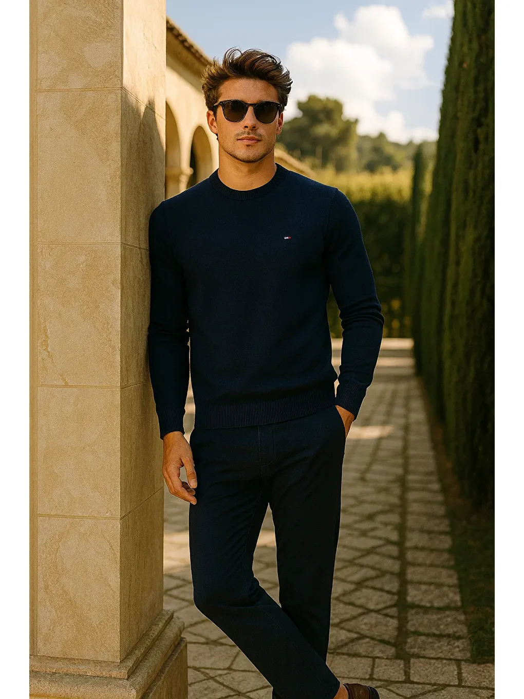 Erkek Premium Comfort Basic Lacivert Uzun Kazak-3