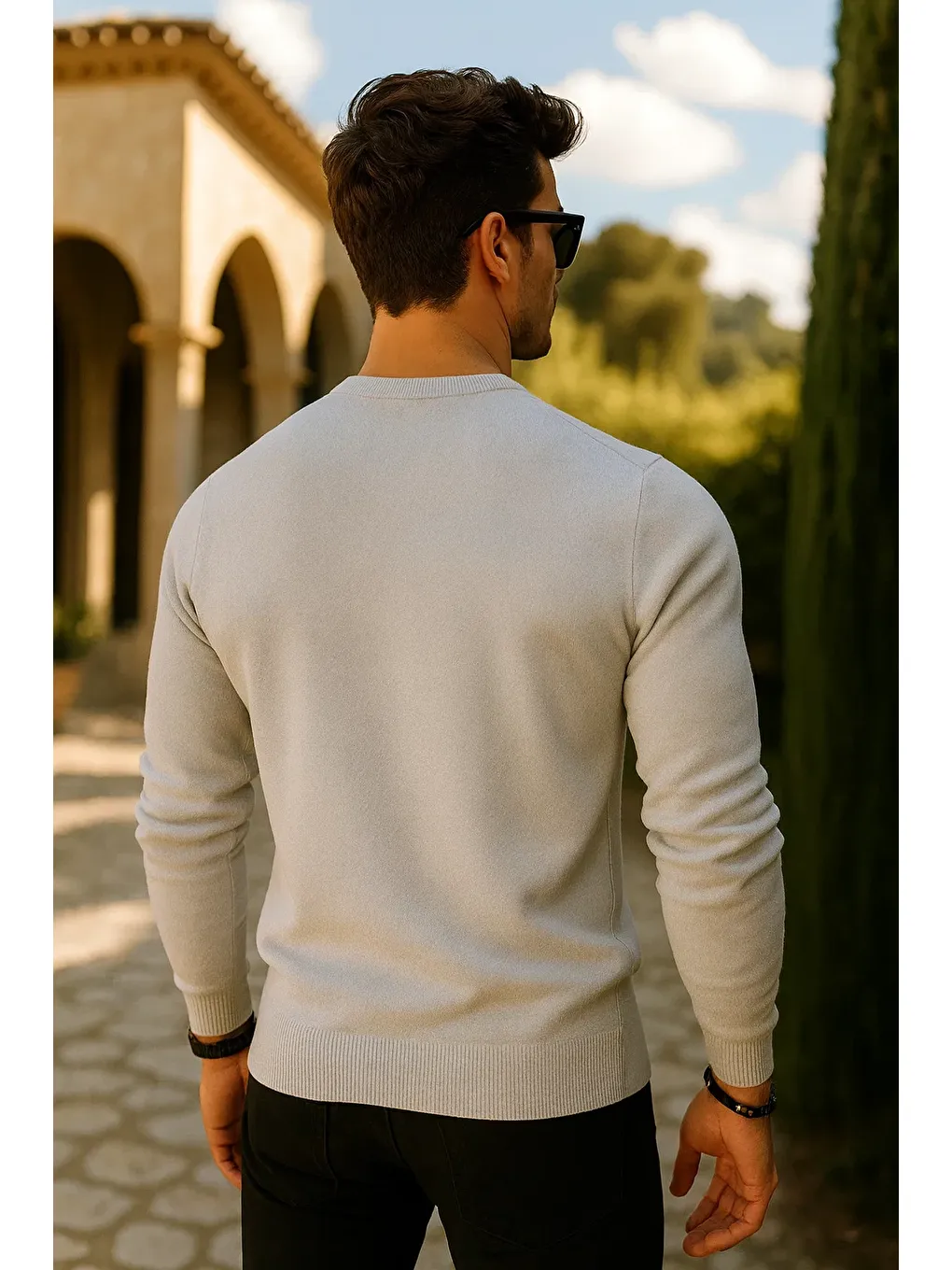 Erkek Premium Comfort Basic Beyaz Uzun Kazak-4