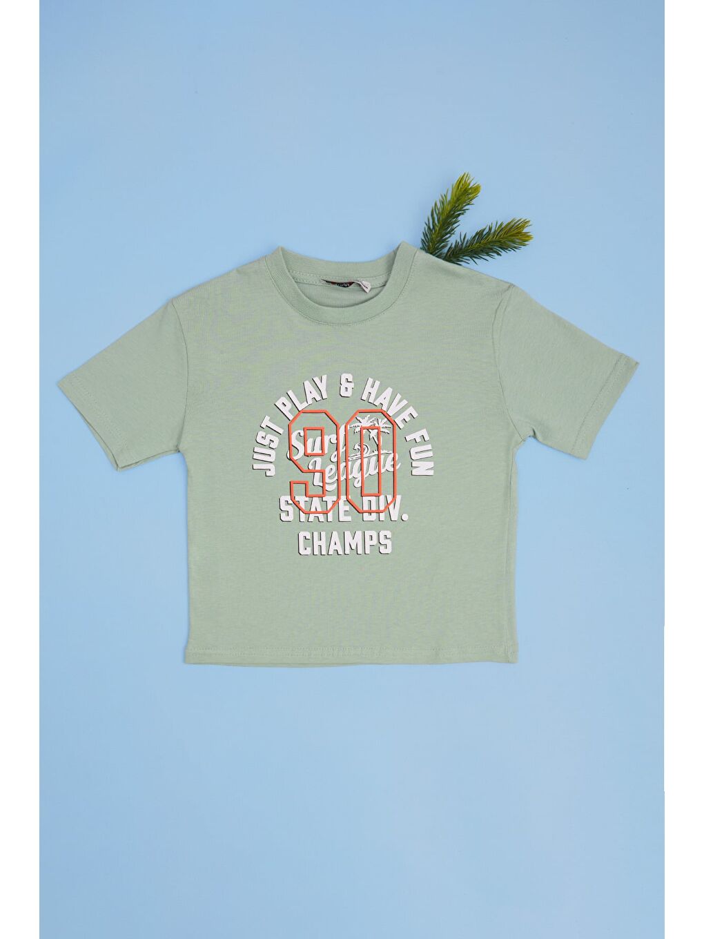 Yeşil Yazı Baskılı Bisiklet Yaka Erkek Çocuk Tişört