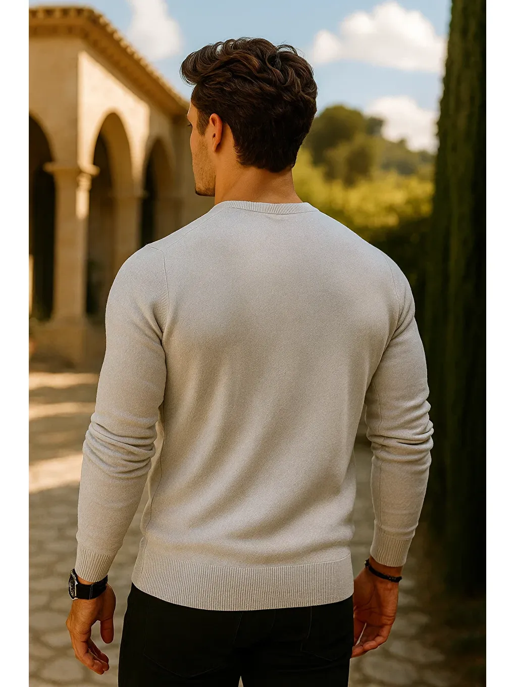 Erkek Premium Comfort Basic Beyaz Uzun Kazak-5