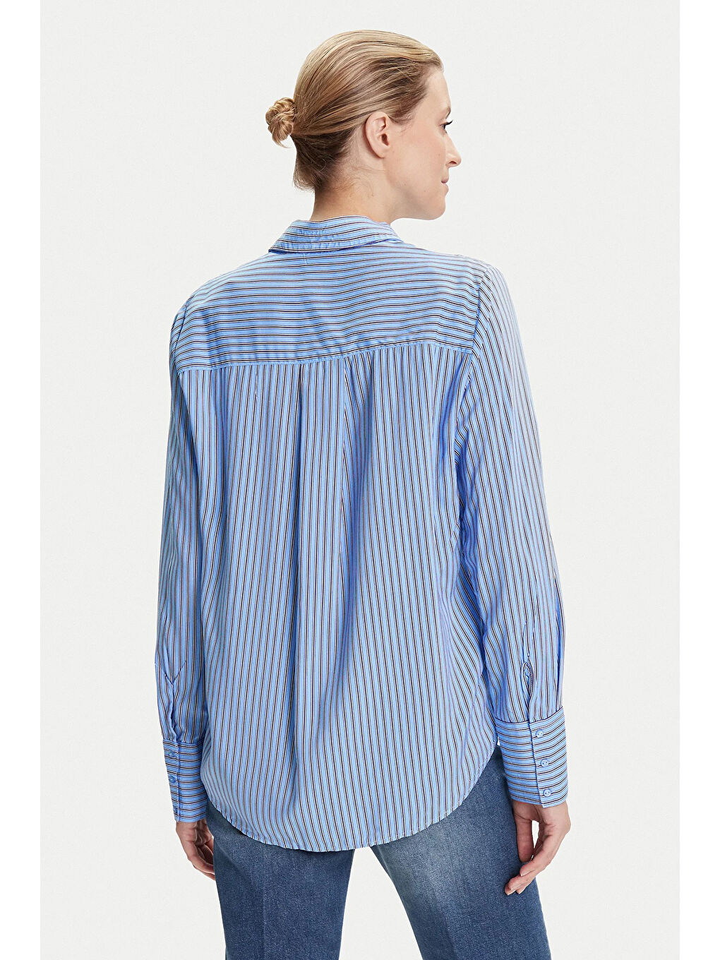 Mavi Onlberit Regular Fit Çizgili Klasik Yaka Uzun Kollu Kadın Gömlek 15320243-2