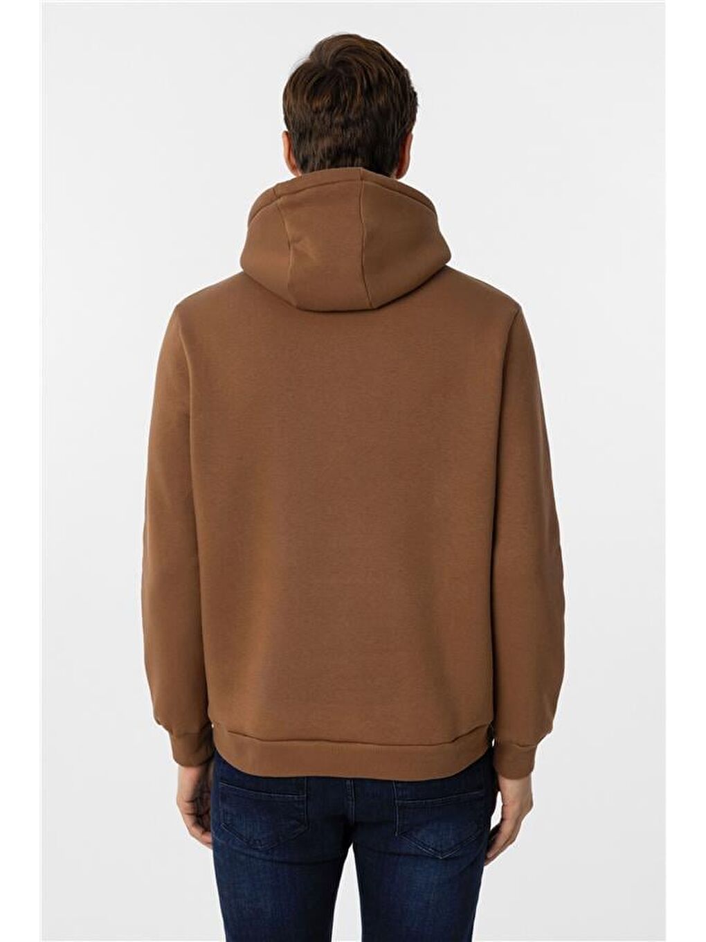 Kahverengi Kiremit Regular Düz Kapüşonlu Yaka Triko-4