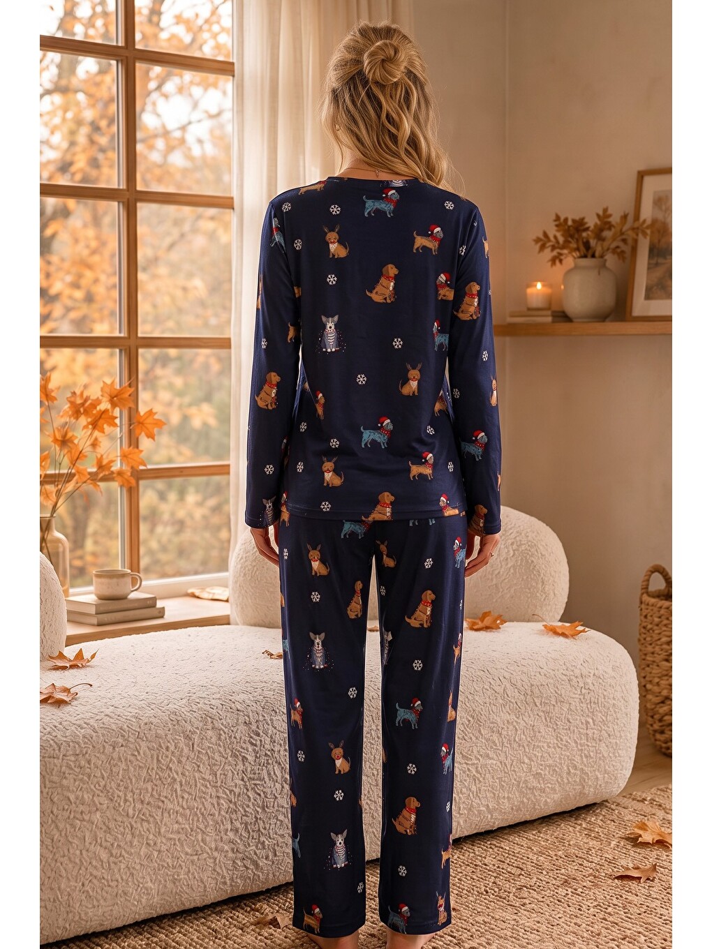 Lacivert Desenli Termal Kumaşlı Ultra Soft Yumuşak Örme Pijama Takımı-2