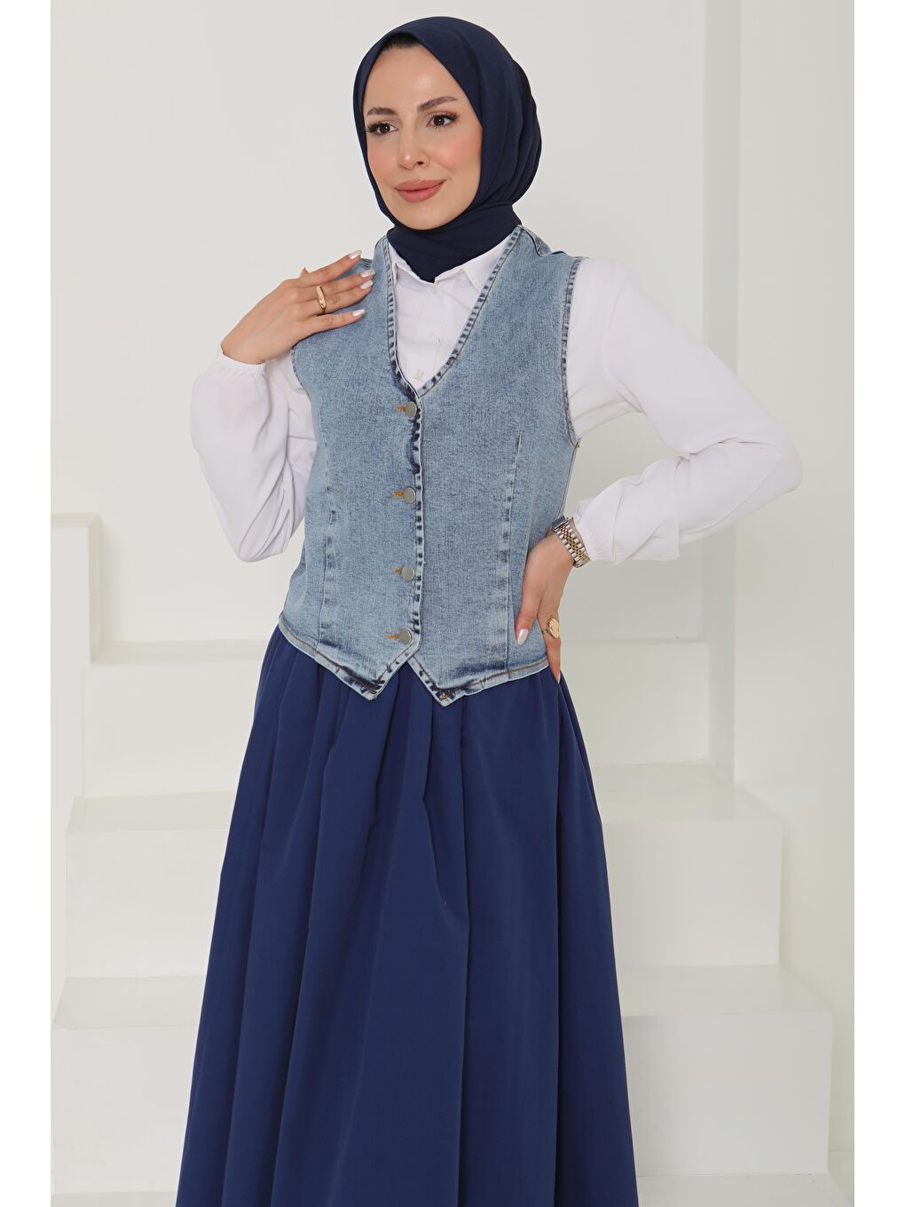 Denim Kısa Yelek Acik Mavi - 27099-3